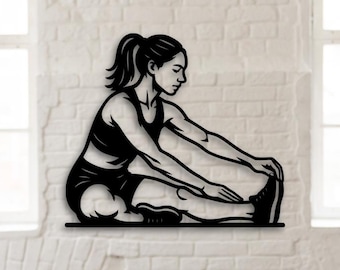 Female Fitness Silhouette – Gym Wall Art Laser Cut File | Stretching Woman SVG DXF PNG pdf odg | Workout Room Decor, Yoga Studio Design
