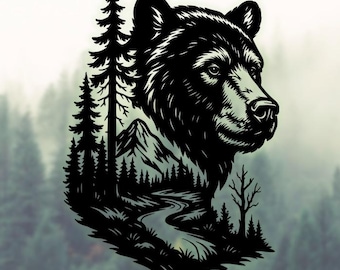 Bear Portrait SVG DXF PDF | Laser Cut File, Engraving Template, Digital Download for Glowforge, Cricut, Epilog, xTool, Wall Art & Trays