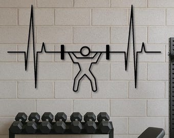 Sollevatore di pesi con battito cardiaco SVG / Silhouette con bilanciere con pulsazioni in palestra / Arte murale fitness / File di taglio digitale per taglio laser, CNC, Cricut e incisione