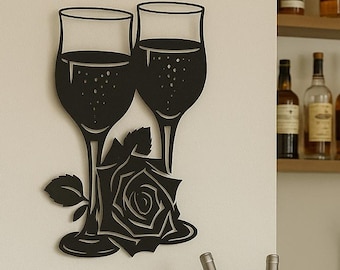 Wine Glasses Rose Laser Cut Template | Wall Decor (Digital Download)