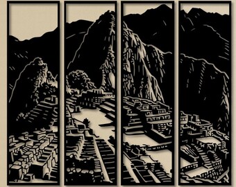 Machu Picchu Panorama Stencil: 4-Panel Laser Cut Design (Digital Download)