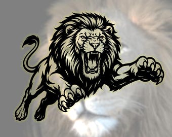 Plik z wycinanym laserowo ryczącym lwem: szablon do dekoracji ściennej (SVG DXF PDF do pobrania w wersji cyfrowej)