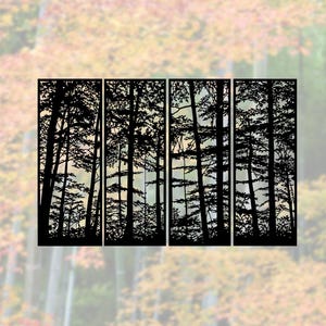 Diseño de pared SVG con silueta de bosque cortada con láser / 4 paneles / Decoración de pared de naturaleza DXF PNG / Archivos de corte por plasma CNC / Descarga digital