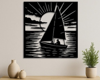 Sailing Dinghy at Sunset SVG DXF PDF | Laser Cut File, Engraving, Digital Download for Glowforge, Cricut, Epilog, xTool, Wall Art & Coasters