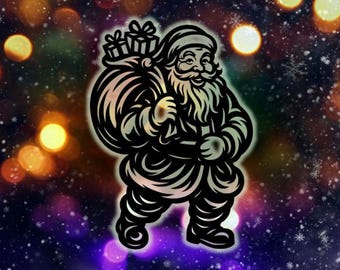 Santa Claus with Presents Christmas Silhouette SVG | Laser Cut File DXF PNG pdf | Festive Wall Art, Papercut, Glowforge Design Download