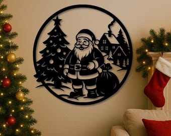 Santa Claus Christmas Silhouette SVG | Laser Cut File DXF PNG pdf | Festive Wall Art, Ornament, Papercut, Glowforge Design Download