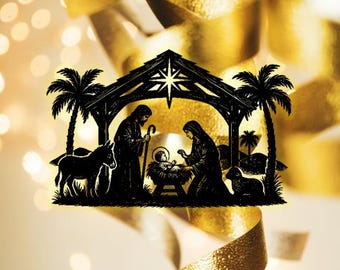 Nativity Scenes SVG | Detailed & Silhouette Christmas Crib Designs | Interconnected Wall Art - Window Display | Bonus Stars - Snowflakes
