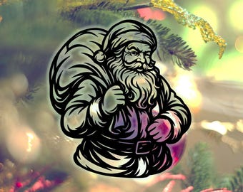 Santa Claus with Character Christmas Silhouette SVG | Laser Cut File DXF PNG pdf | Festive Wall Art, Papercut, Glowforge Design Download