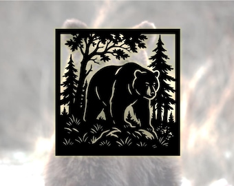 Bear in Forest SVG DXF PDF  | Laser Cut File, Engraving Template, Digital Download for Glowforge, Cricut, Epilog, xTool, Wall Art & Coasters