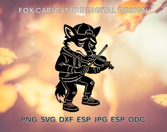 Fox Violinist SVG | Musician Fox Silhouette DXF | One-Piece Laser Cut Design | Glowforge CNC Wall Art png jpg pdf esp odg