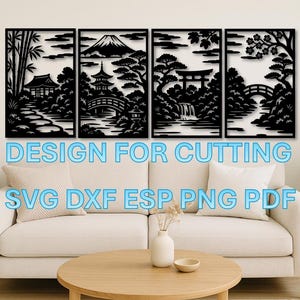 日本の風景レーザーカットパネル：アジアンデコレーション SVG DXF PDF ファイル