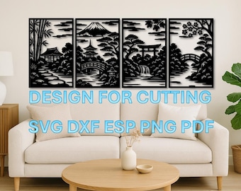 Japanese Landscape Laser Cut Panel: Asian Decor SVG DXF PDF Files