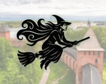 Wicked Witch Silhouette – Flying Broomstick Laser Cut File (SVG DXF PNG)