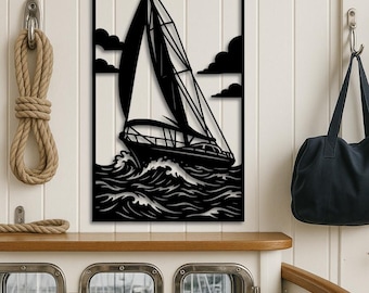 Sailing Yacht Ocean Waves SVG DXF PDF | Laser Cut File, Engraving, Digital Download for Glowforge, Cricut, Epilog, xTool, Wall Art & Trays