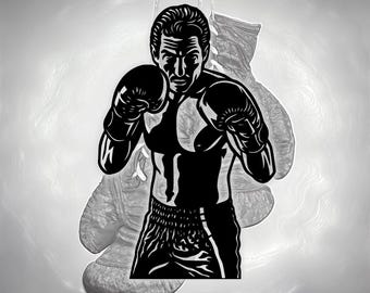 Boxer Silhouette Wall Art | Boxing Fighter SVG DXF PNG pdf odg | One-Piece Laser Cut Design | Sports Gym Decor | Boxing | Digital Download