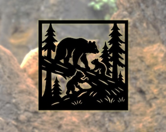 Bear with Cubs SVG DXF PDF  | Laser Cut File, Engraving Template, Digital Download for Glowforge, Cricut, Epilog, xTool, Wall Art & Coasters