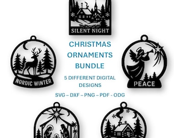 Set di decorazioni natalizie tagliate al laser: Natività, Nordico, Angelo (digitale)