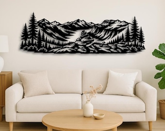 Mountain Landscape SVG | Pine Forest & Rocky Peaks Silhouette | Nature Panorama Laser Cut File | DXF PNG pdf eps odg Digital Download