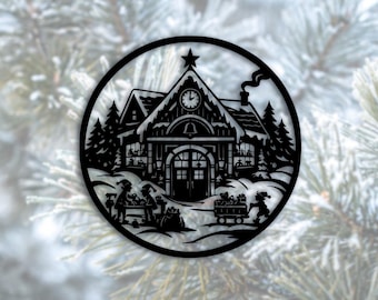 Santa's Workshop Round SVG – Christmas Ornament Laser Cut File (Digital Download)