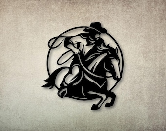 Cowboy on Horse Silhouette – Western Rider Laser Cut SVG DXF PNG | Rodeo Cowboy Papercut Template | Rustic Wall Art Cnc, Glowforge, Cricut