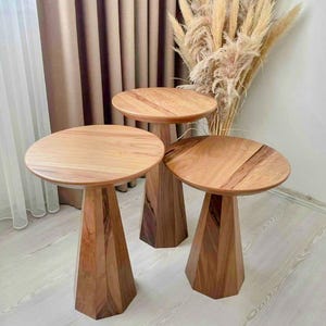 Walnut Mushroom Coffee Table Set: Modern Nesting Side Tables