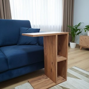 Mesa C, mesa auxiliar C con estante, escritorio moderno para computadora portátil, mesa de sofá