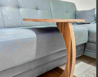 C-Shaped Modern Side Table: Walnut Laptop Desk, Sofa Coffee Table