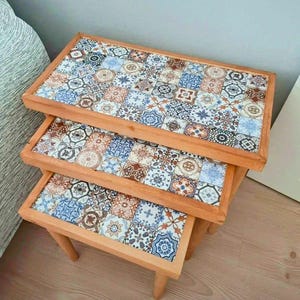 Modern Ceramic Nesting Coffee Table Set: Beechwood Accent Tables
