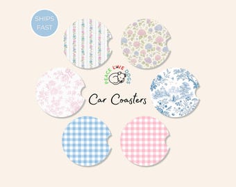 Spring Chinoiseries Vintage Floral Toile Car Coasters Accessories (Set of 2)