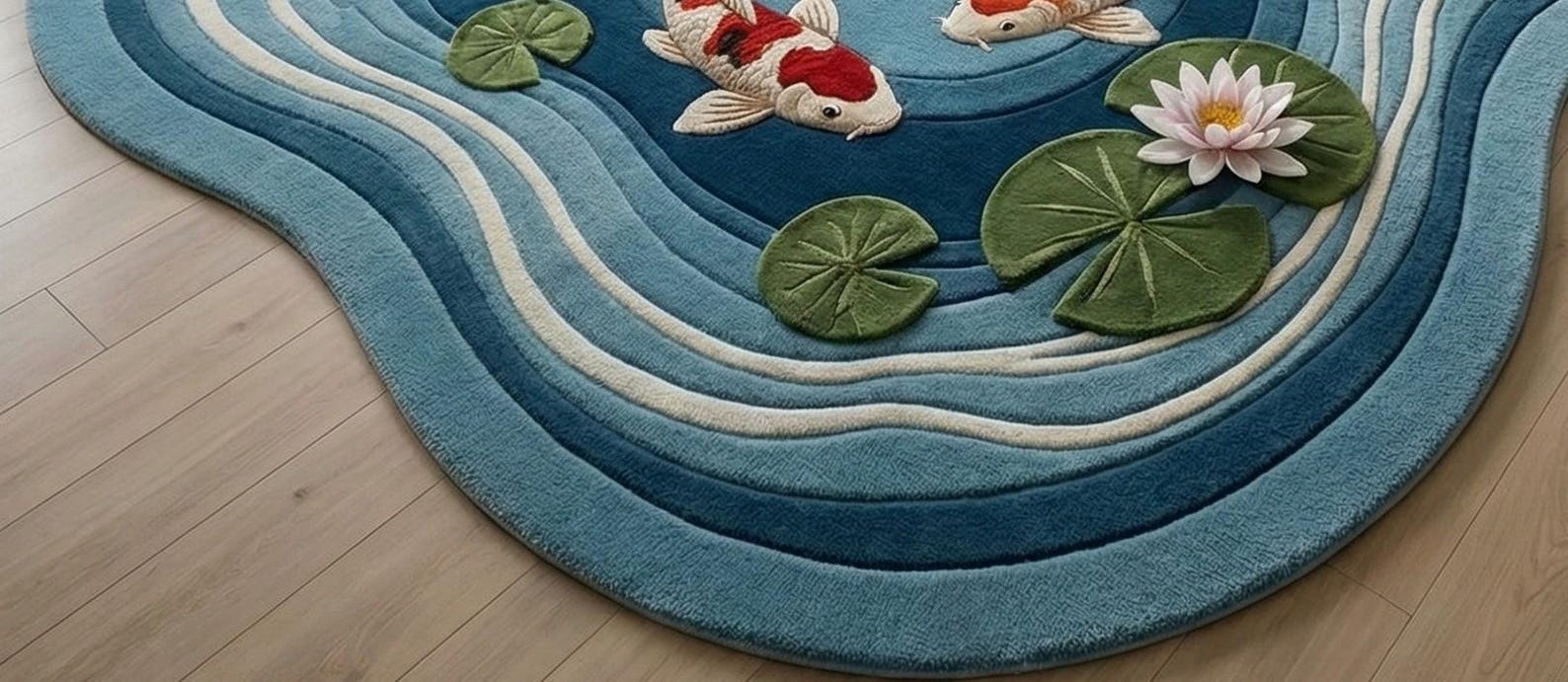 Hand Tufted Koi Fish Pond Rug | 3D Carved Water Lily Carpet | Irregular ...