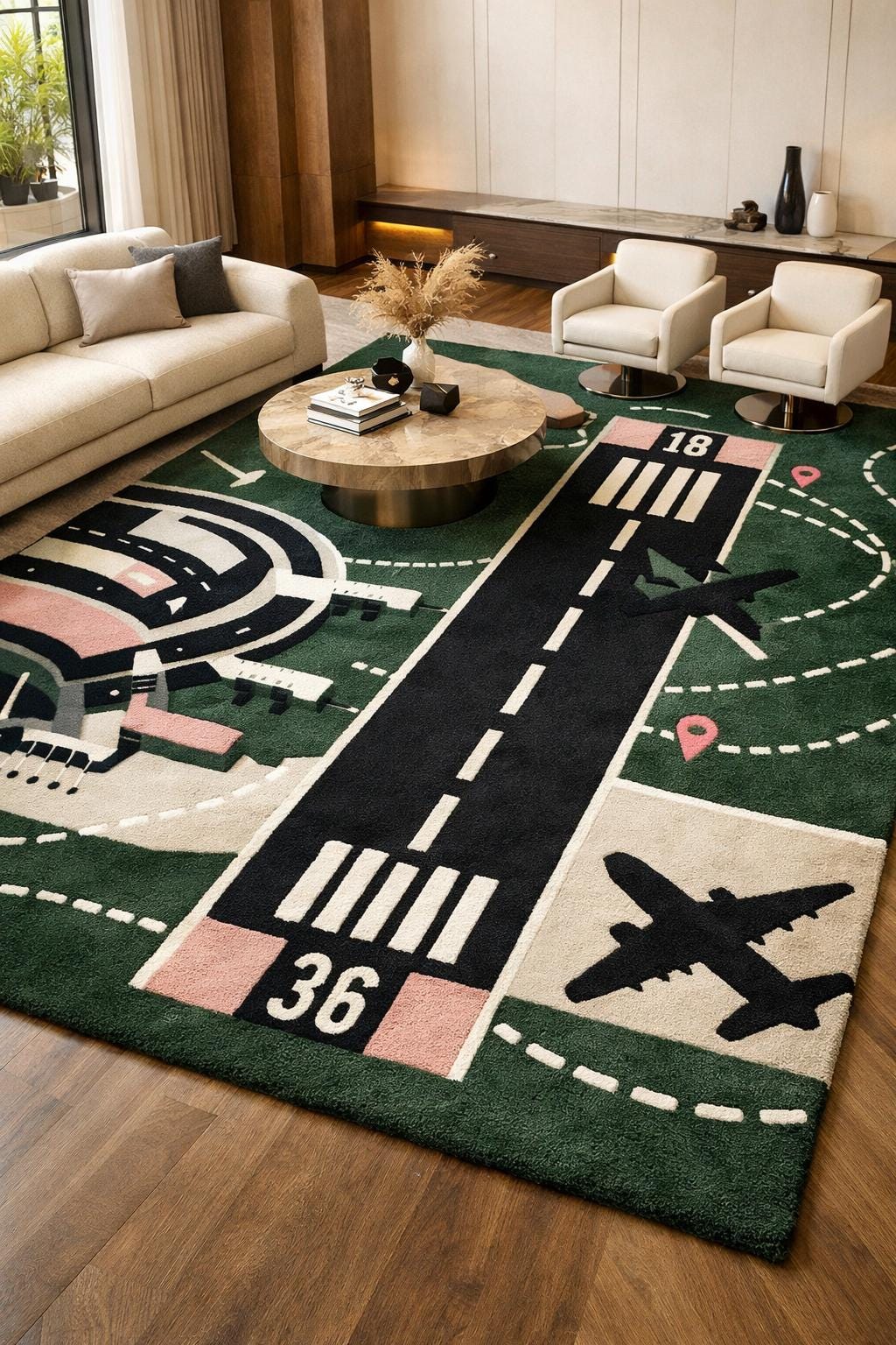 Aviation Runway Hand Tufted Wool Rug | Airport Airplane Design Carpet ...