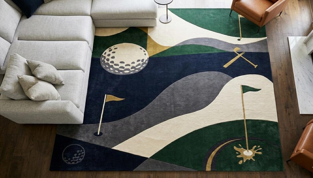 Hand Tufted Wool Rug | Abstract Blue Art, Modern Carpet - Etsy