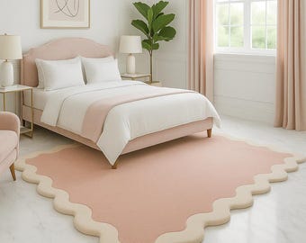 Blush Pink Scalloped Rug, Modern Accent Rug