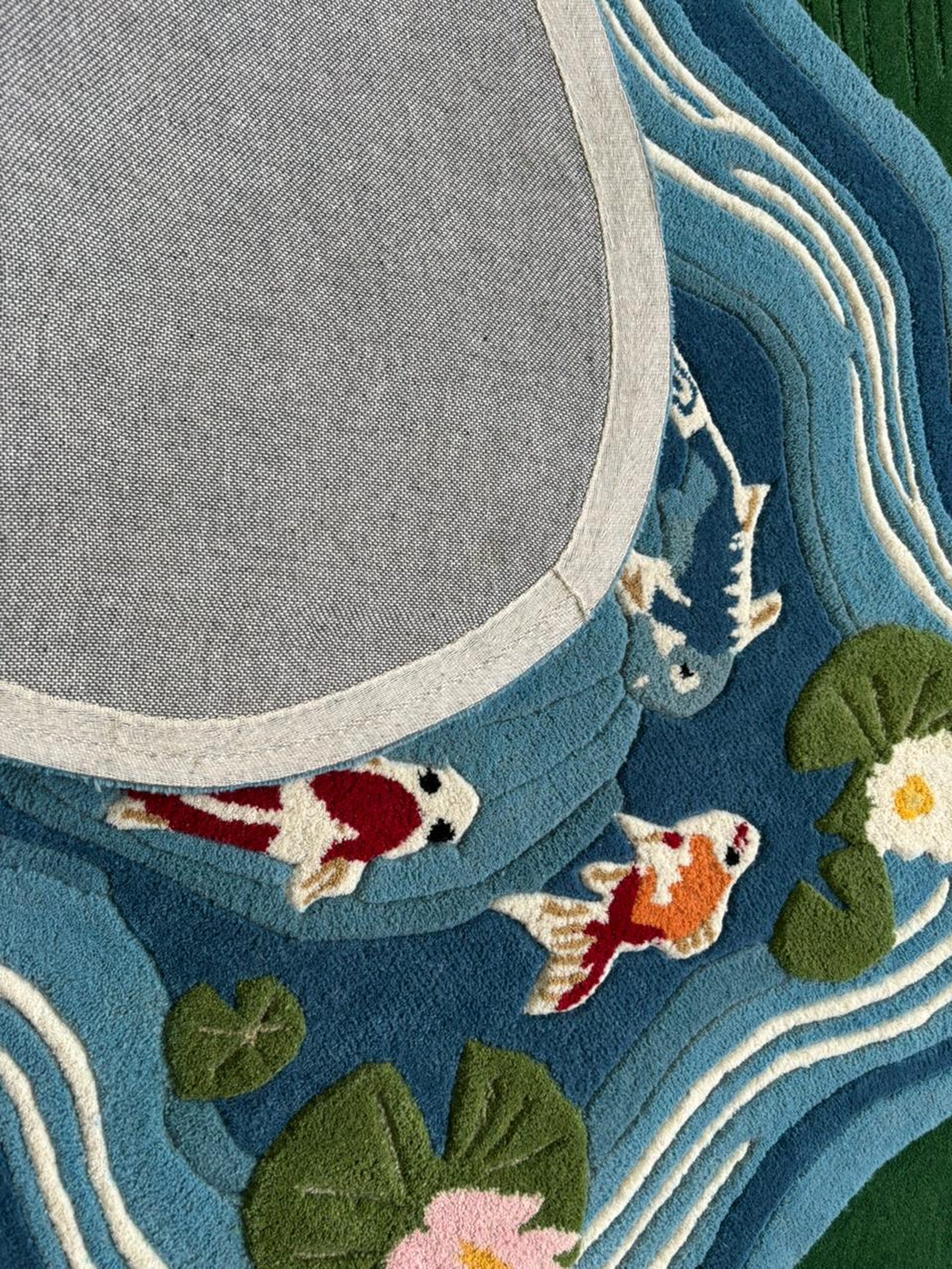 Pond Colors Rug Hand Tufted Koi Fish Pond Rug | 3D Carved Water Lily Carpet | Irregular ...