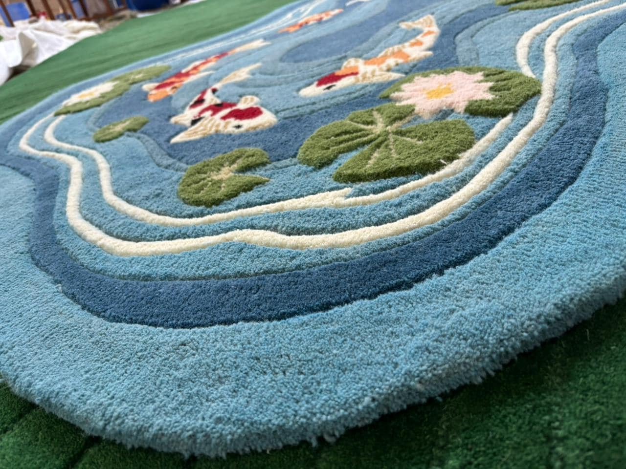 Pond/water Rug Hand Tufted Koi Fish Pond Rug | 3D Carved Water Lily Carpet | Irregular ...