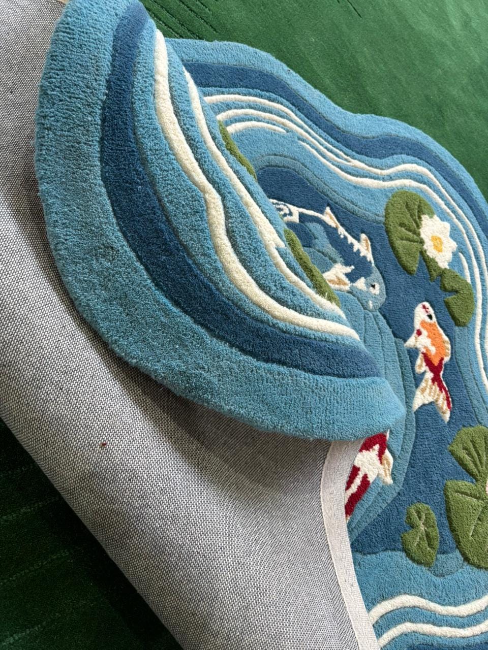 Pond/water Rug Hand Tufted Koi Fish Pond Rug | 3D Carved Water Lily Carpet | Irregular ...