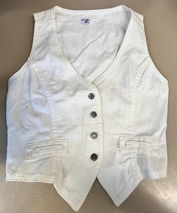 Vintage 70’s Levi’s White Denim Vest Womens - image 1