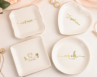 Bandeja de cerámica con nombre personalizado, plato para baratijas, regalo para el Día de la Madre, Navidad, aniversario, compromiso, cumpleaños para mujeres y parejas.