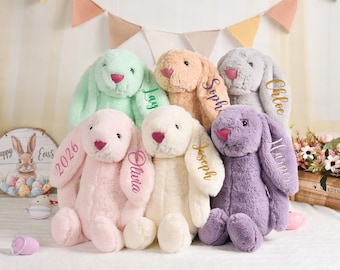 Conejo de peluche personalizado para niña y niño, conejito de peluche para bebé con nombre bordado, regalo de Pascua para recién nacidos.