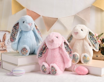 Conejito de Pascua personalizado con nombre de niño, juguete de peluche personalizado para niños y niñas.