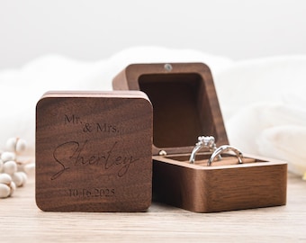 Caja de madera grabada personalizada para anillos, ideal para compromisos, propuestas, bodas, aniversarios, cumpleaños, San Valentín.