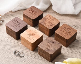 Caja de madera personalizada para anillos, caja cuadrada para anillos, caja para anillos de boda para propuesta, soporte para anillos de compromiso, regalo para el día de la boda.