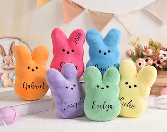 Conejito de peluche Peeps con nombre personalizado, conejito Peeps, juguete de peluche para niñas y niños, regalo de Pascua, cesta de Pascua de 3 tamaños.