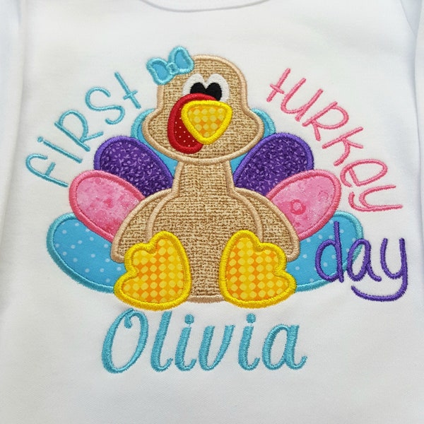 Girls 1st Thanksgiving,  personalized applique, bodysuit or shirt