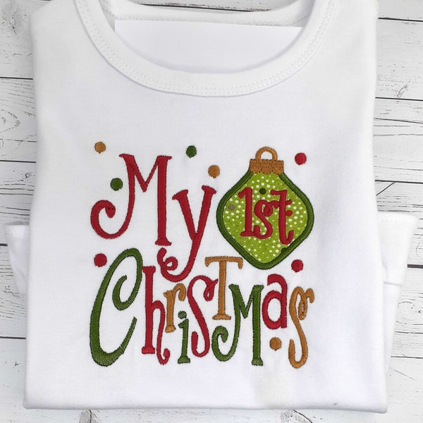 My 1st Christmas, baby girl, applique bodysuit, personalized