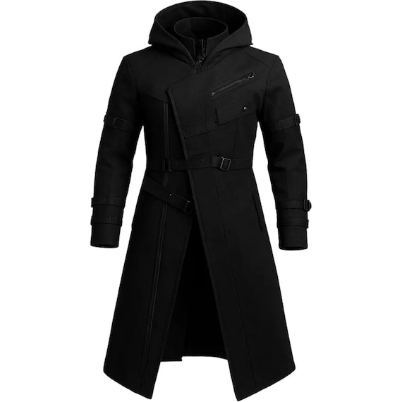 【 Urban unique 】 high-neck strap coat Cyberpunk Trench Coat: Hooded Gothic Streetwear - Handmade - Etsy