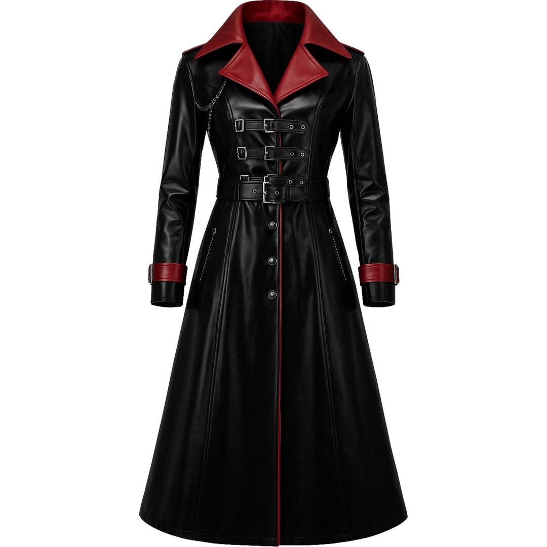 Handmade Gothic Vampire Trench Coat: Black & Red PVC, Steampunk Cosplay ...