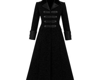 Gothic Steampunk Halloween Coat | Black Victorian Long Jacket | Handmade Cosplay Costume for Men