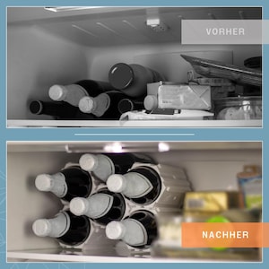 FridgeBee Flaschenkühlsystem - Flaschenhalter Kühlschrank, Flaschenregal, Organizer für Flaschen und Dosen, 0,33-0,5 l, Stapelbar & Modular
