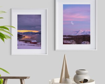 Pinker, nordischer Nachthimmel, Natur, 2er Set, Kunstdruck, Schlafzimmer, Wohnzimmer, Gästehaus Dekor